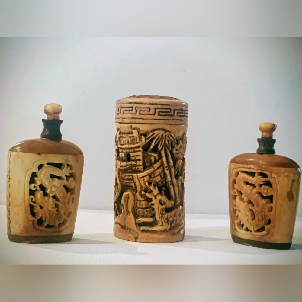 Lot of 3 Antique Japanese Snuff Bottles